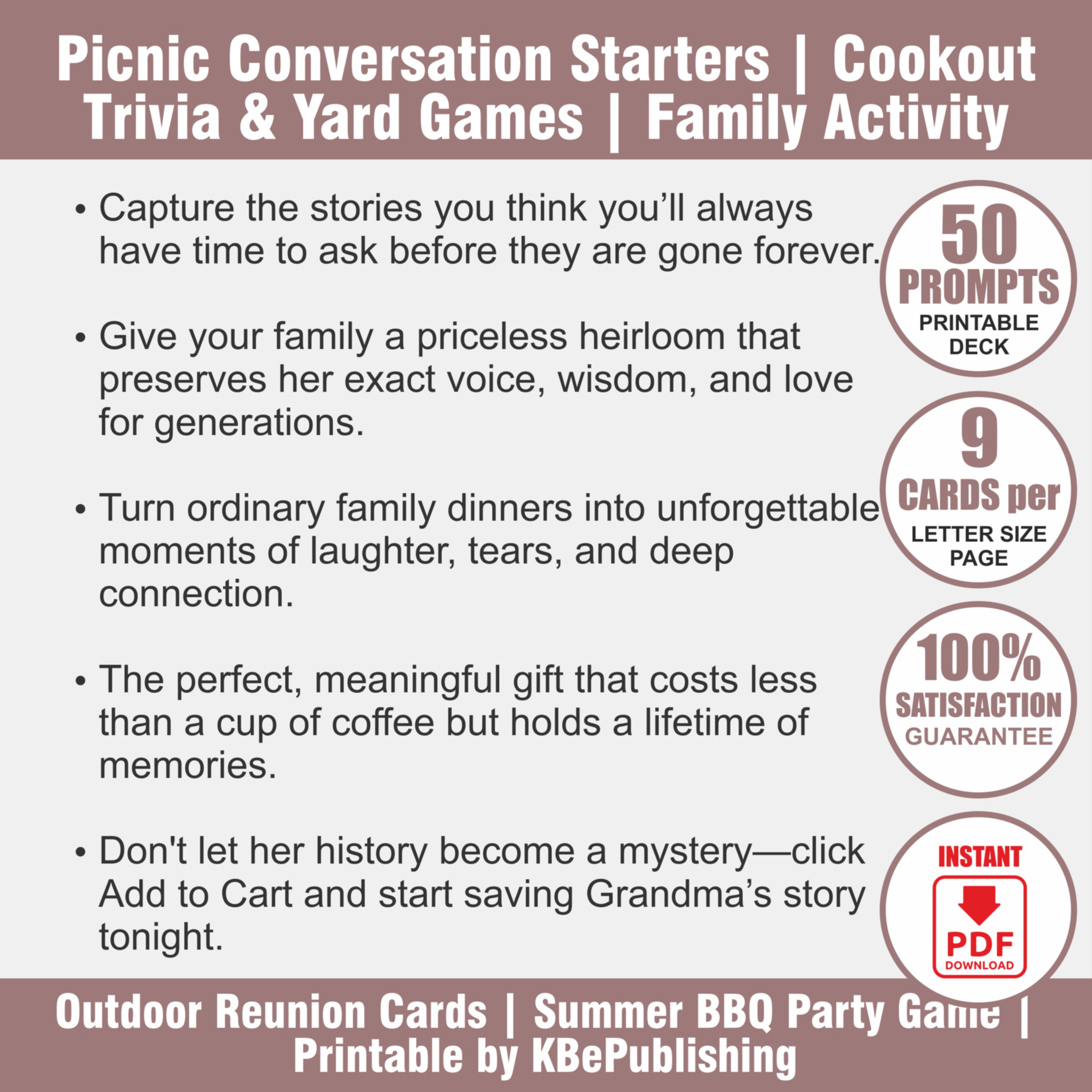 Family BBQ Game Deck: Outdoor Cookout Icebreakers & Trivia | Printable PDF - View 2